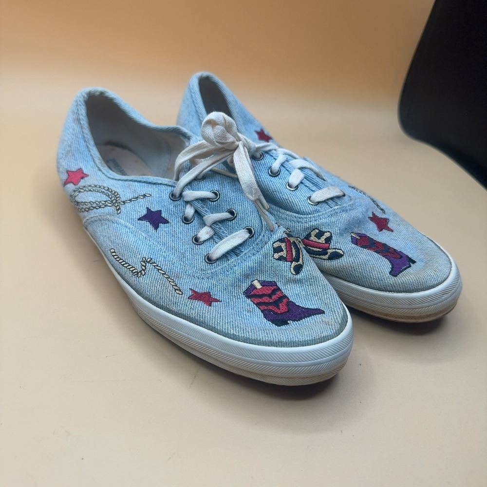 Keds Denim Canvas Western Cowboy Sneakers Embroidered Stars Women's Size 9